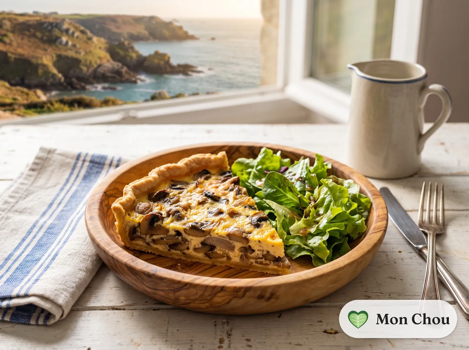 Tarte aux champignons et salade verte