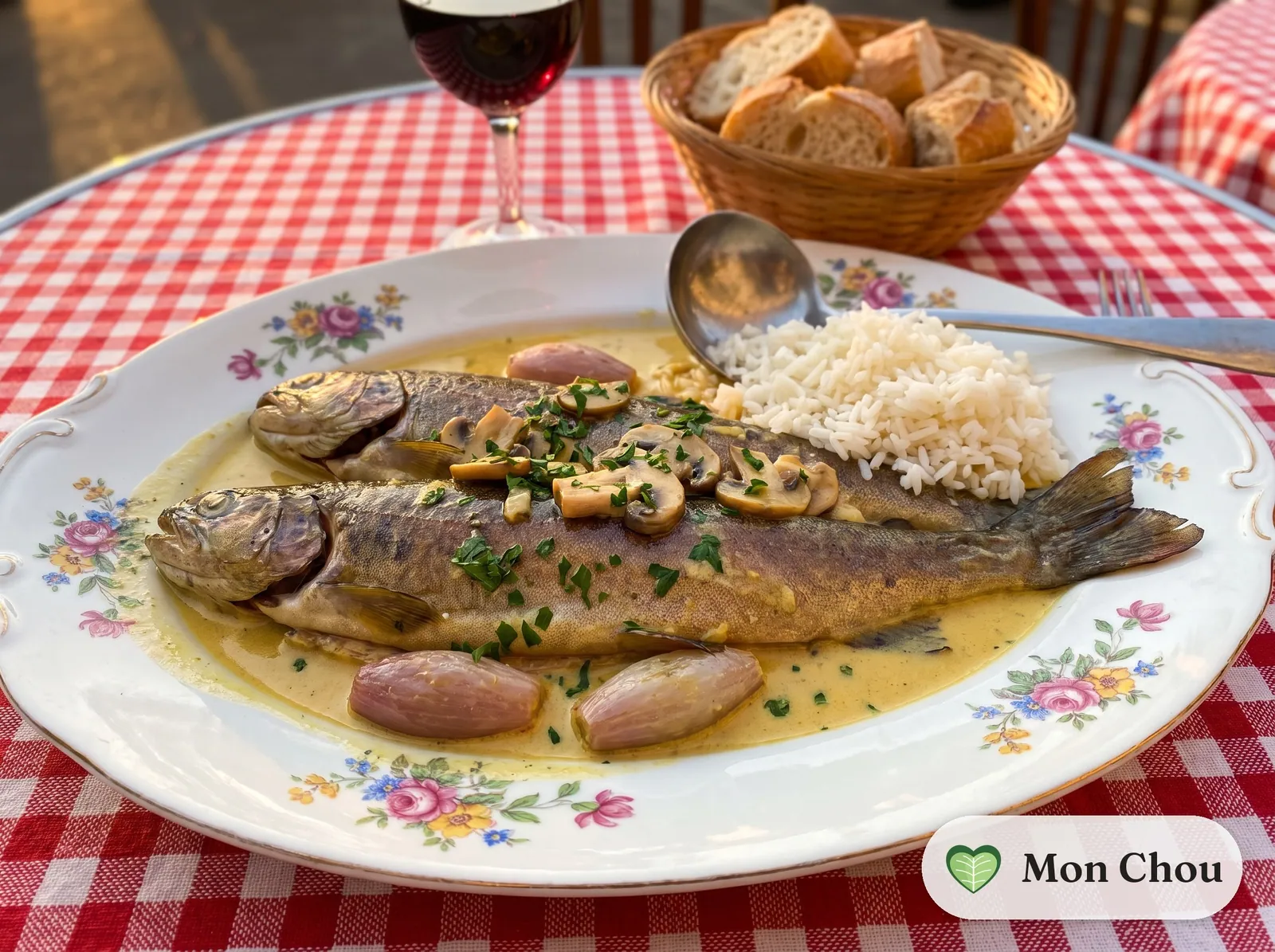 Truite au vin jaune et riz