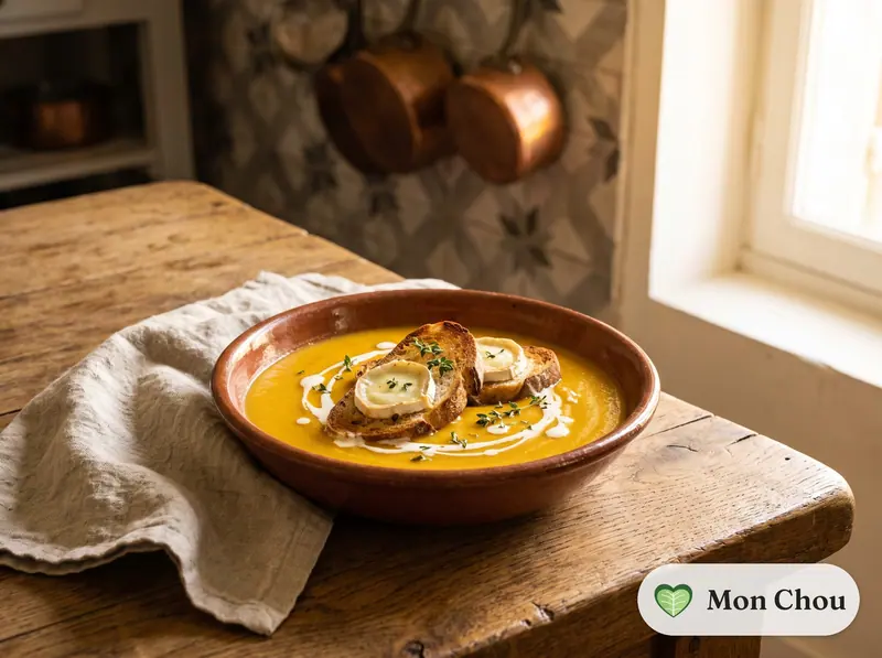 Velouté de butternut et tartines au chèvre