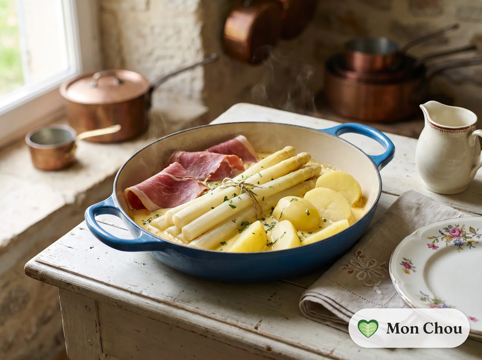 Asperges des Landes, jambon de Bayonne et pommes vapeur