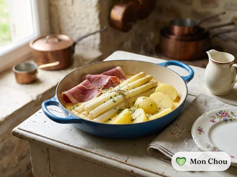 Asperges des Landes, jambon de Bayonne et pommes vapeur