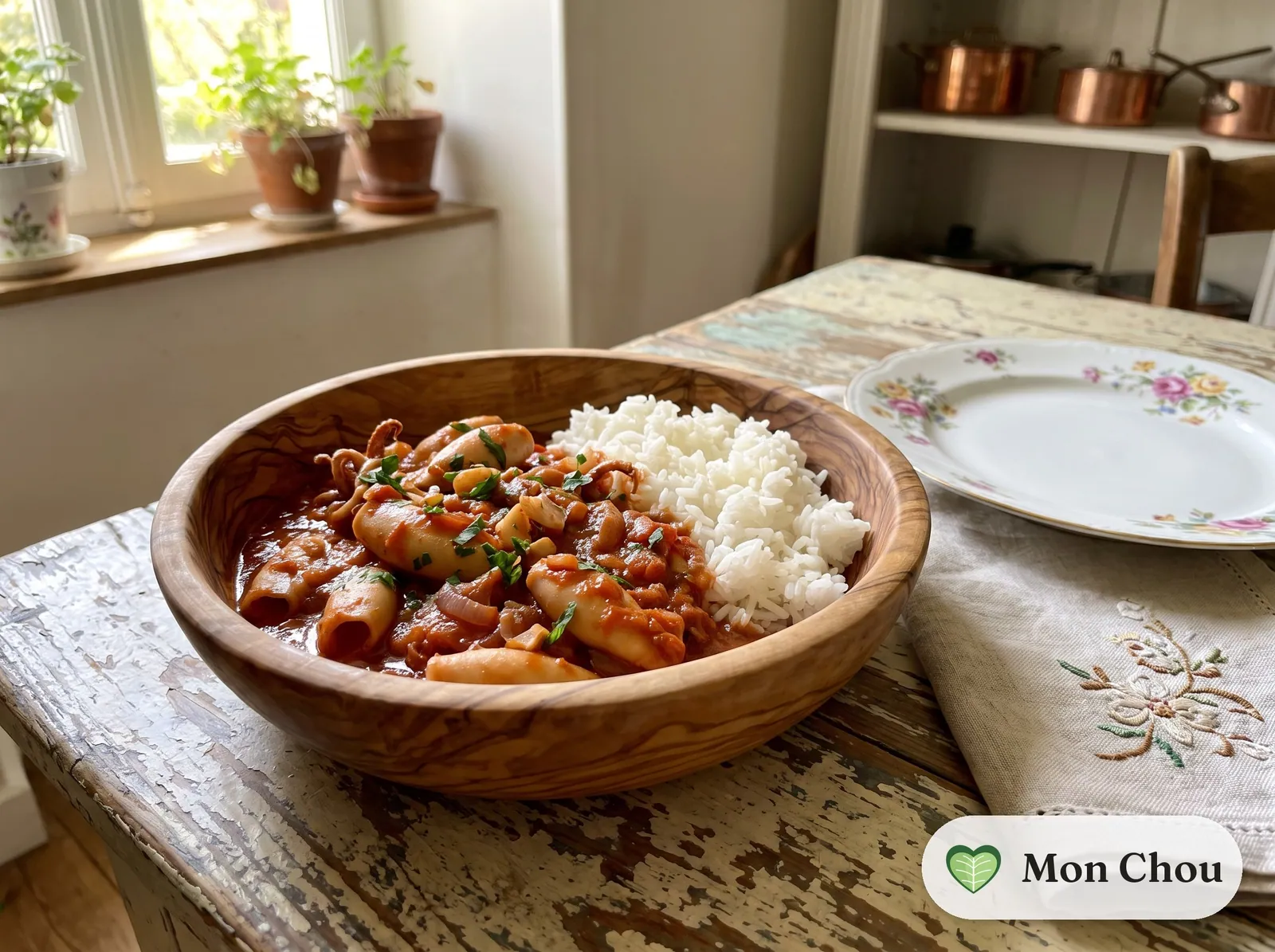 Squid à l&rsquo;armoricaine with rice