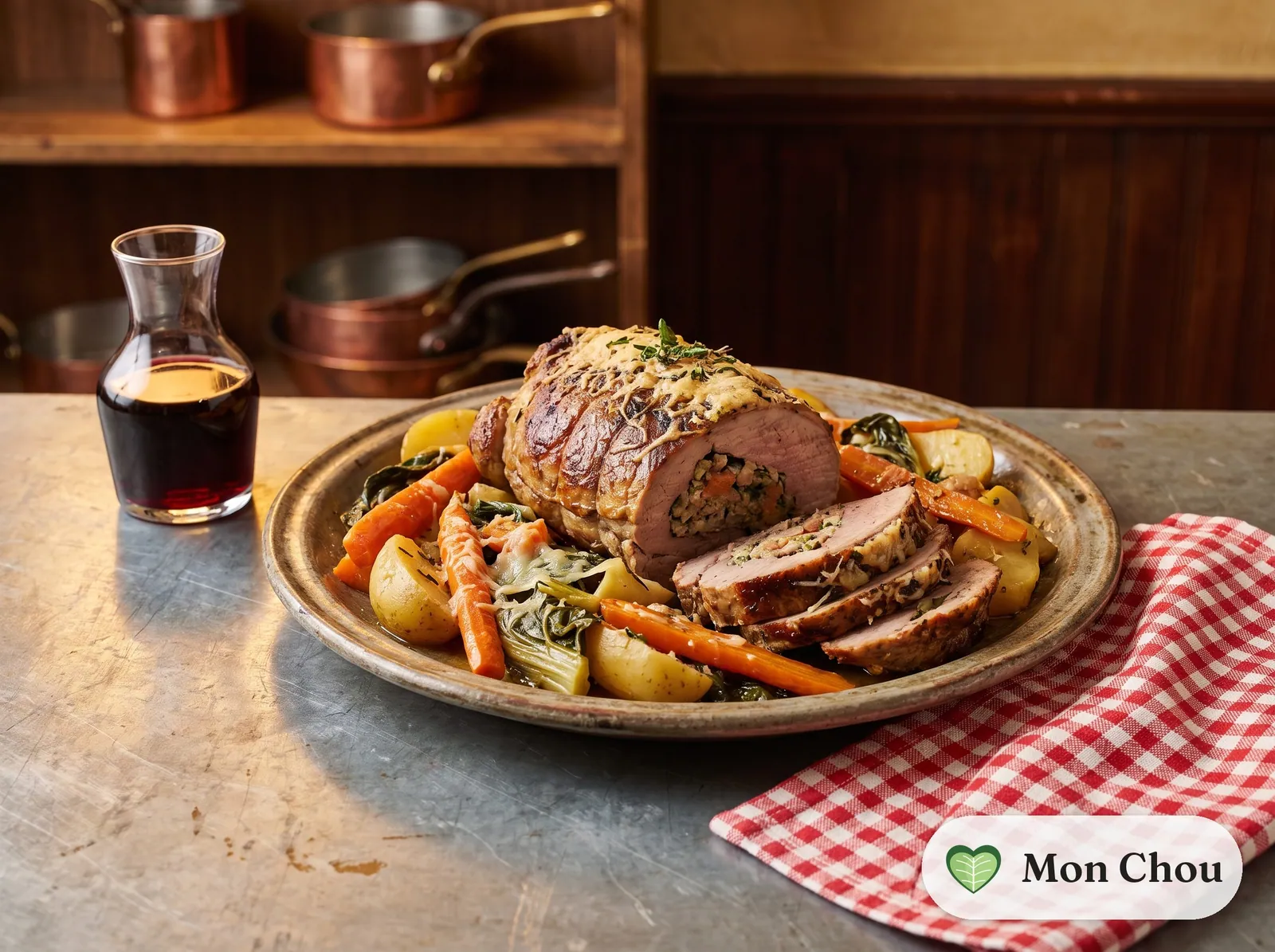 Poitrine de veau farcie à la niçoise et légumes