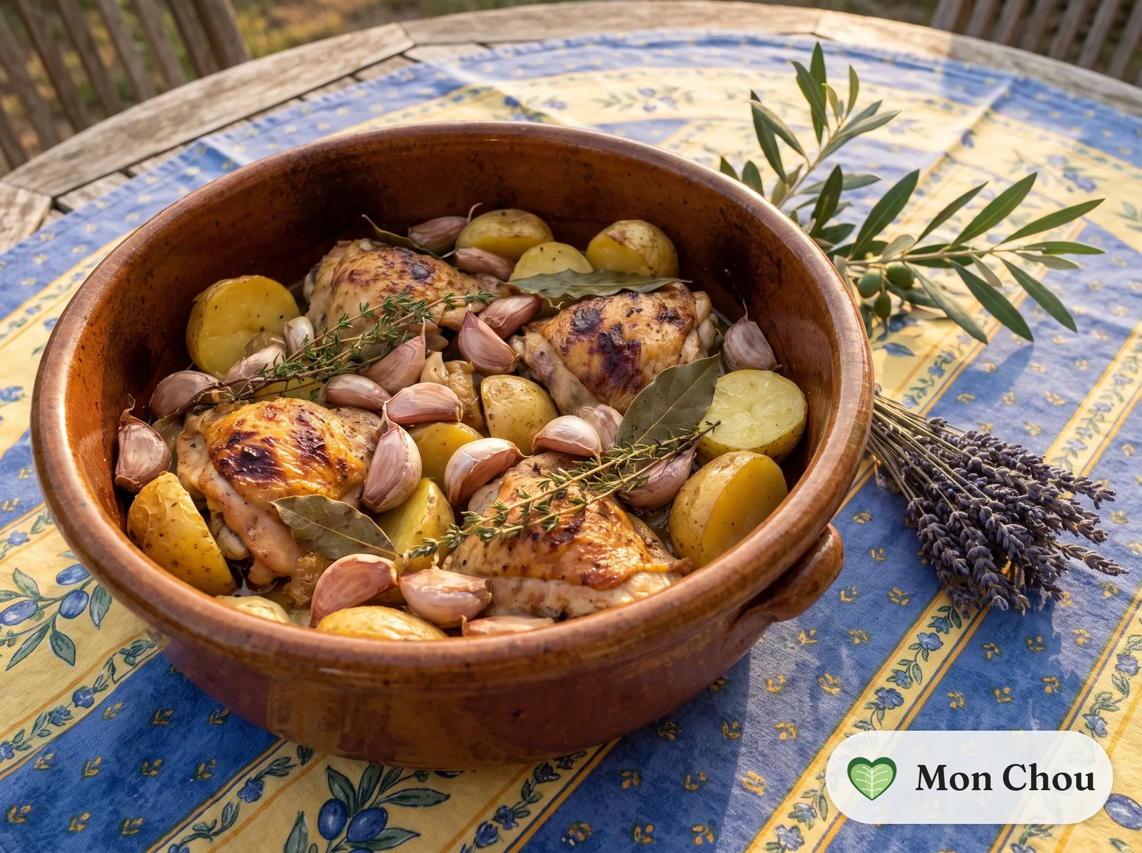 Poulet aux quarante gousses d&rsquo;ail et pommes de terre