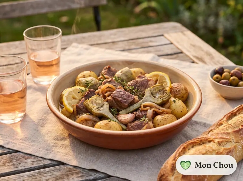Sauté d&rsquo;agneau aux artichauts et pommes de terre