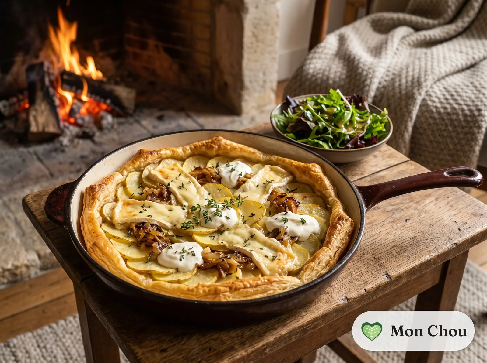 Tarte fine aux pommes de terre et au chaource