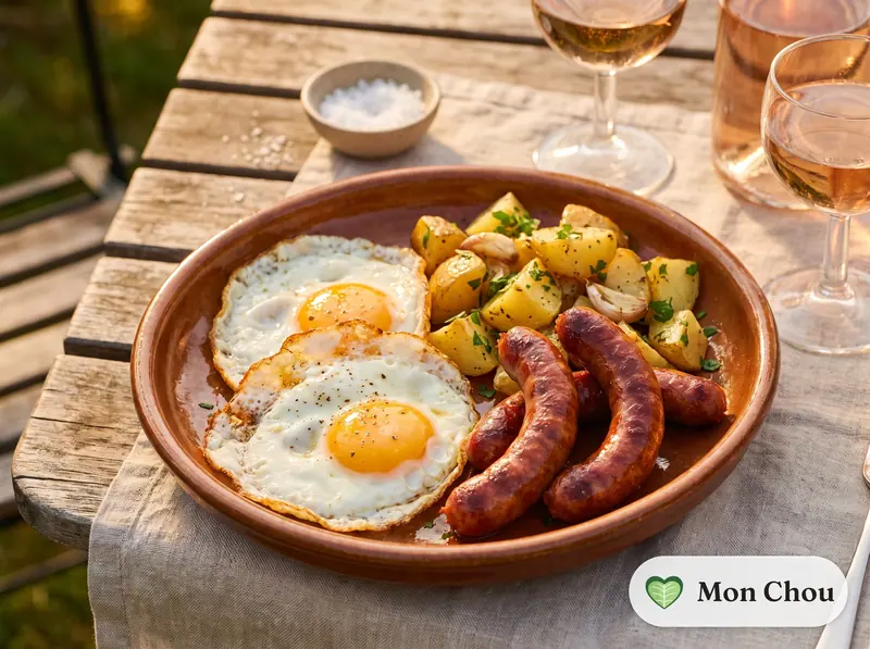 Txistorra, œufs au plat et pommes de terre