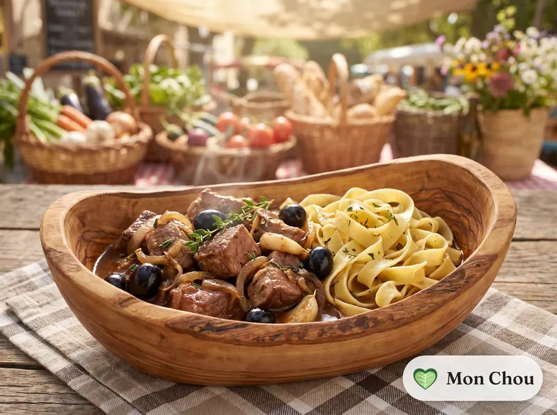 Veau aux olives à la corse et pâtes