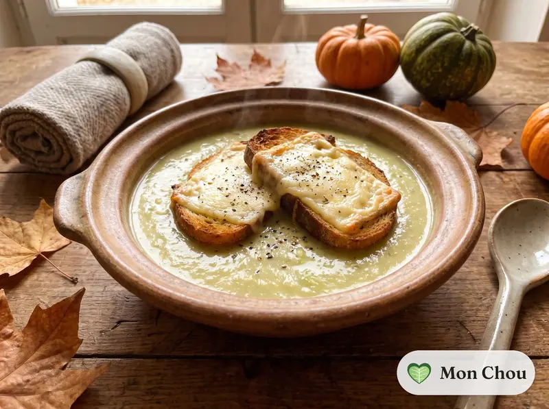 Velouté de chou vert et tartines au comté