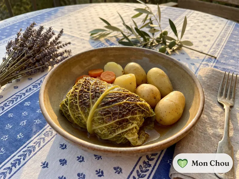 Chou farci auvergnat et pommes vapeur