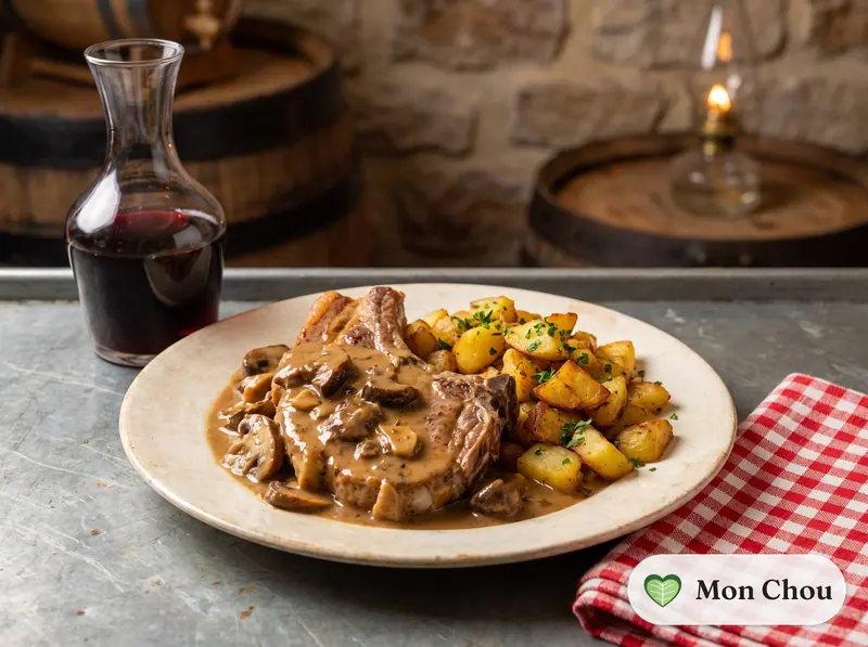 Côtes de veau aux cèpes et pommes sautées