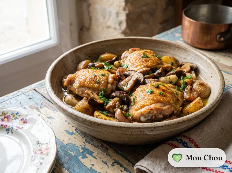 Poulet sauté aux cèpes et pommes sautées