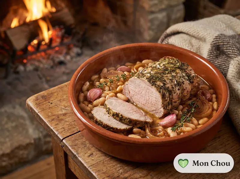 Rôti de porc à l&rsquo;ail rose et haricots blancs