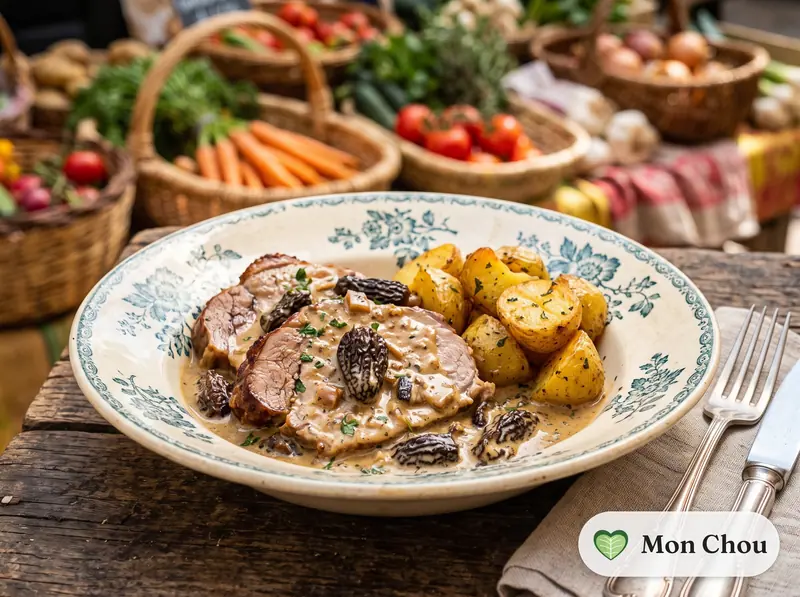 Rôti de veau aux morilles et pommes de terre