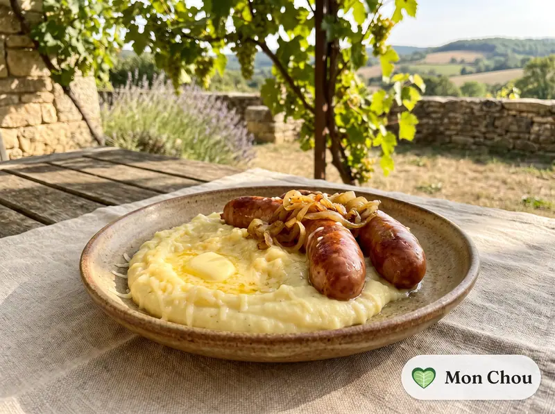Saucisse de Montbéliard et purée au comté