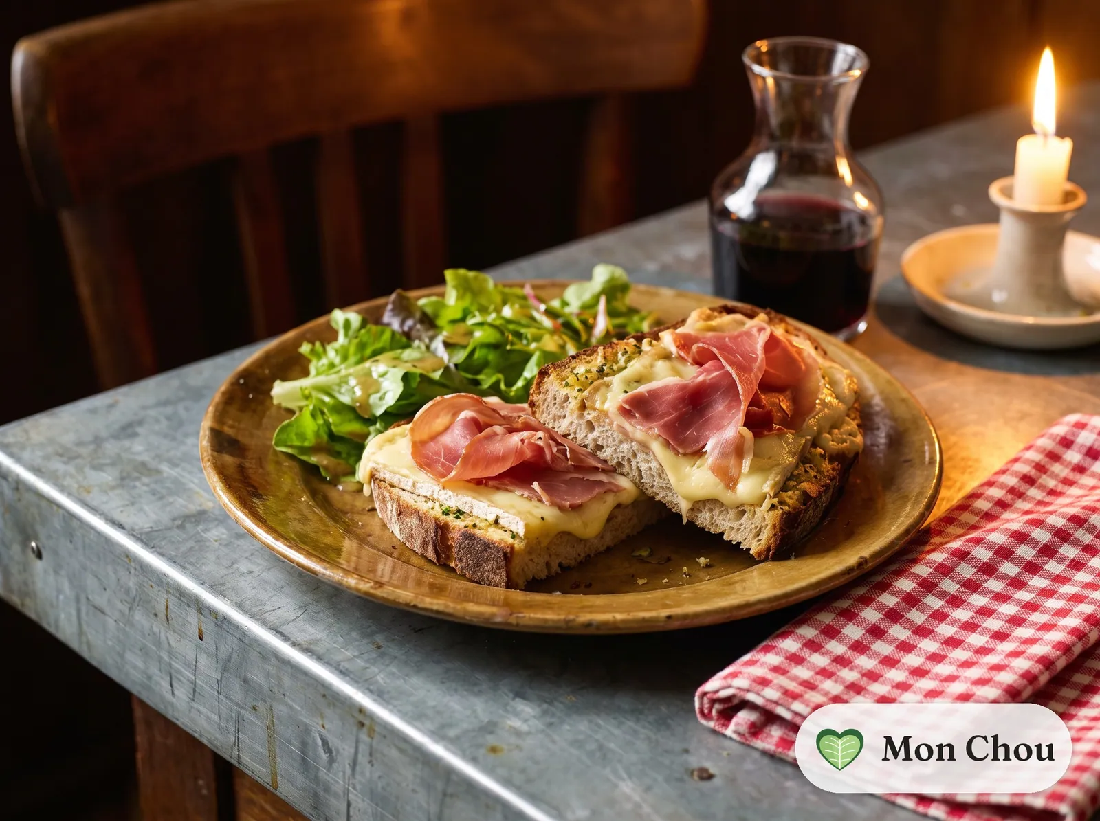 Mountain ham and cheese toasts with green salad