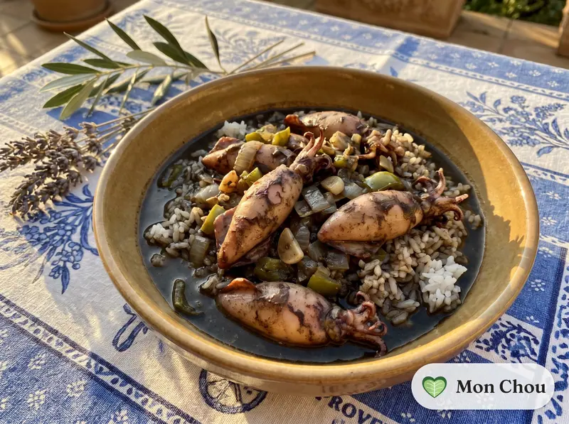 Chipirons à l&rsquo;encre et riz