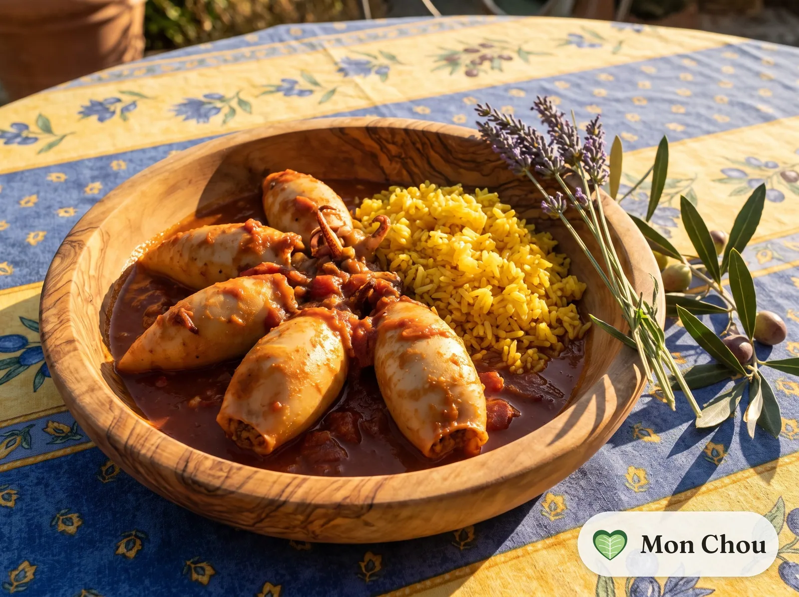 Encornets farcis à la sétoise et riz