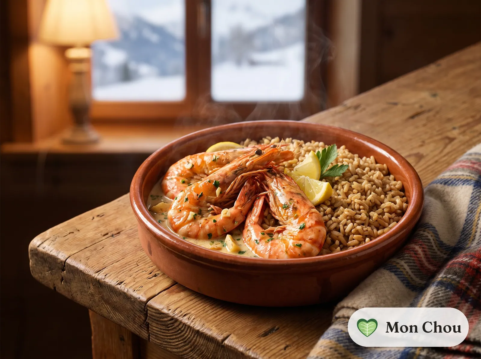 Gambas flambées au pastis et riz de Camargue