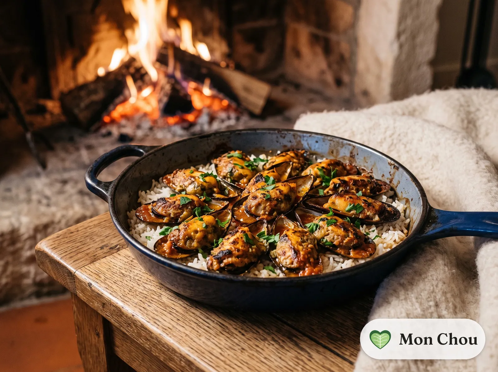 Moules farcies à la sétoise et riz