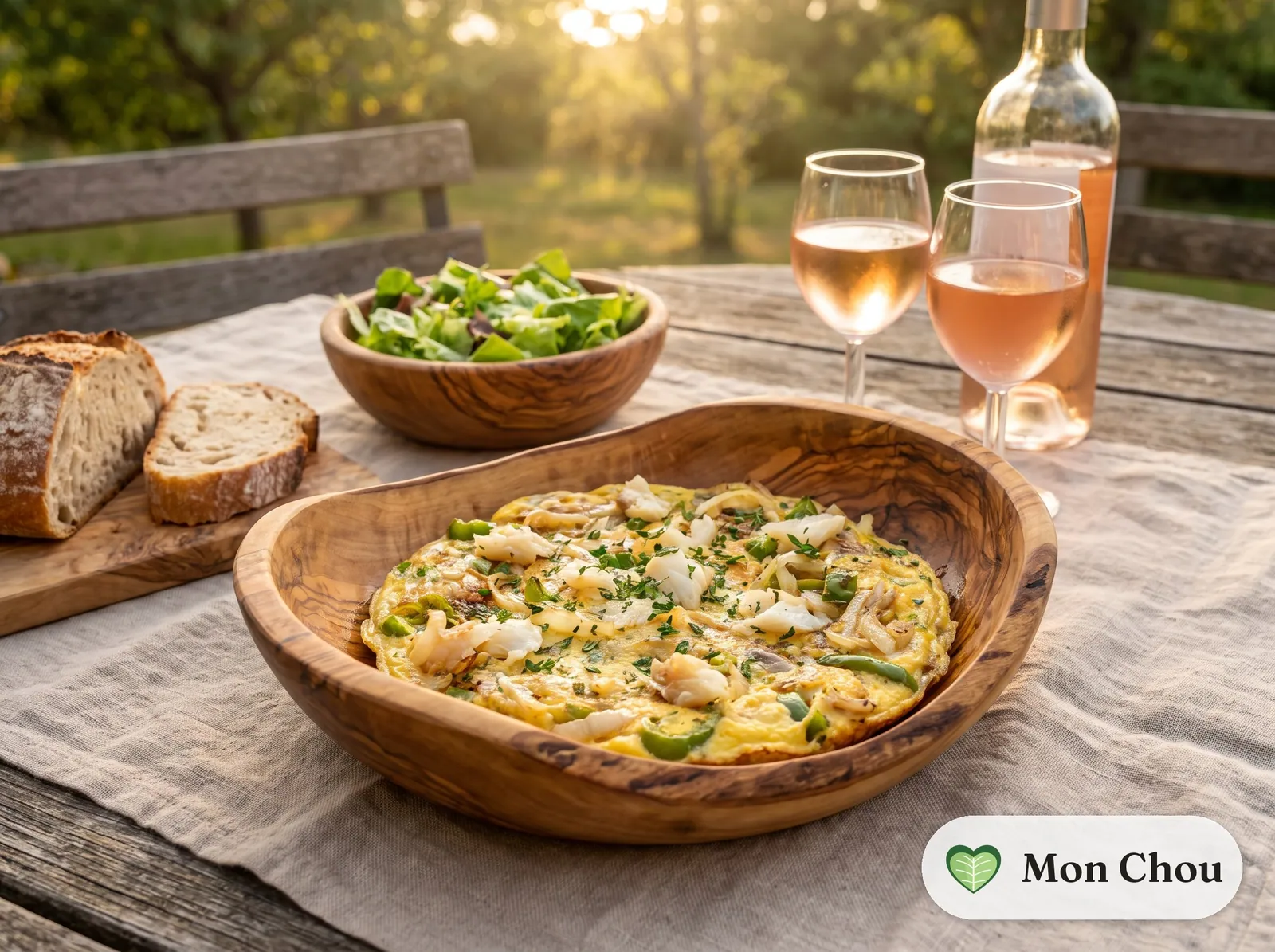 Omelette à la morue et salade