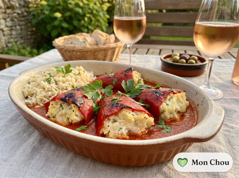 Piquillos farcis à la morue et riz