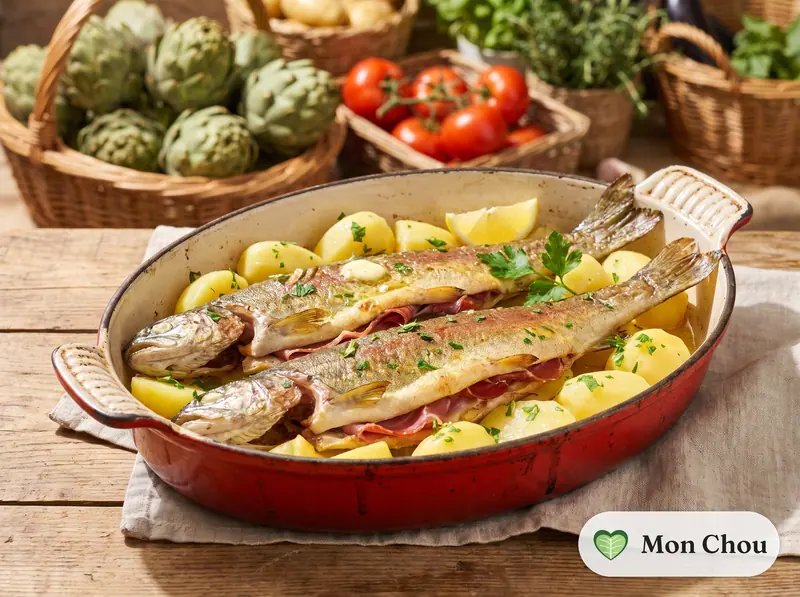 Truite au jambon de Bayonne et pommes vapeur