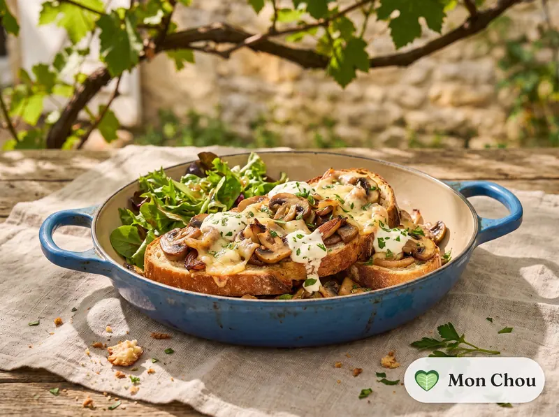 Croûtes forestières au comté et salade