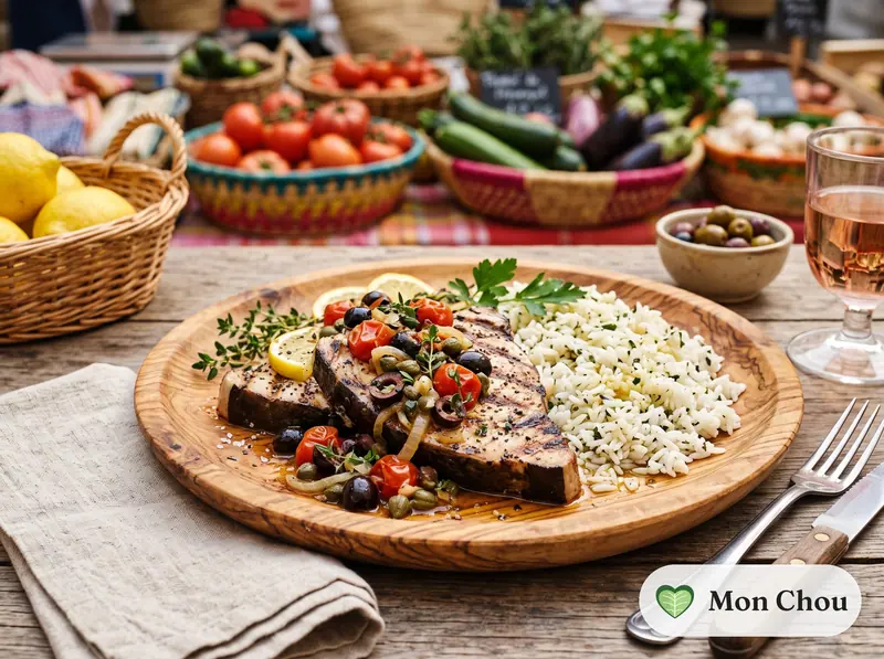 Espadon grillé à la provençale et riz