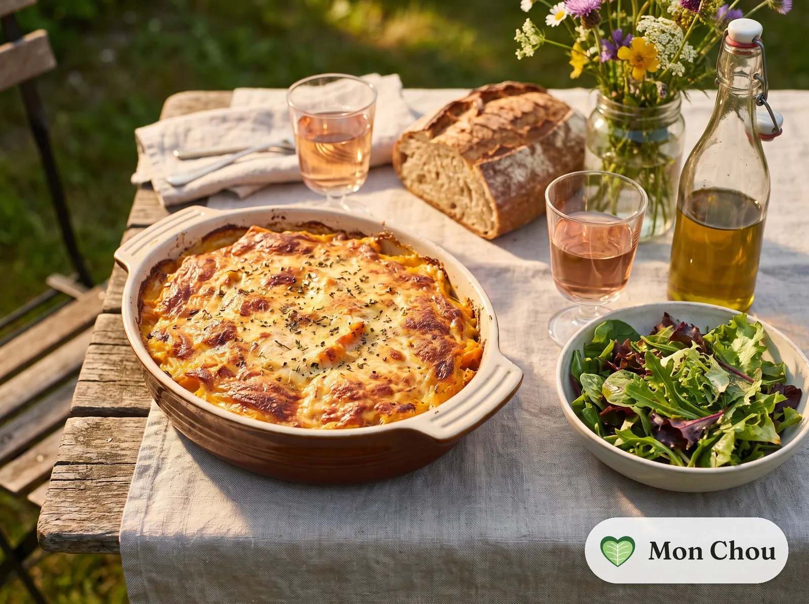 Gratin de courge à la tomme et salade