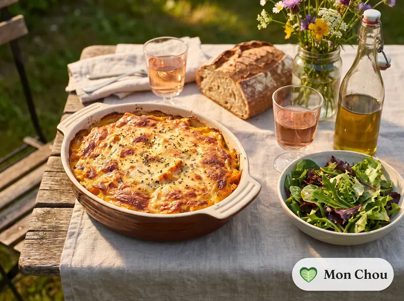Gratin de courge à la tomme et salade