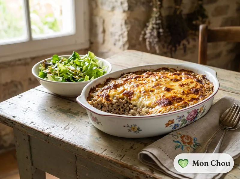 Gratin de crozets au beaufort et salade