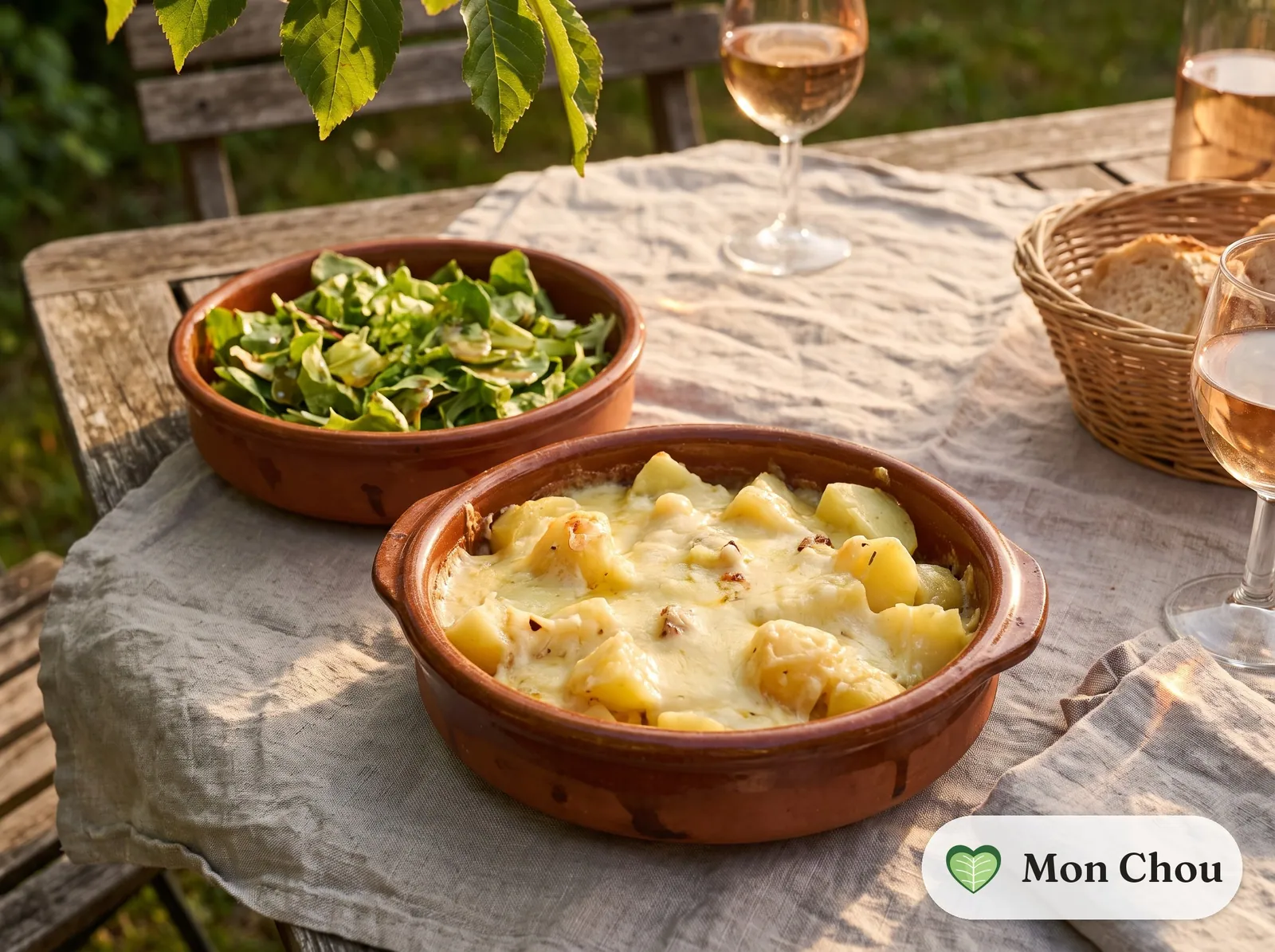 Potatoes with cancoillotte and green salad