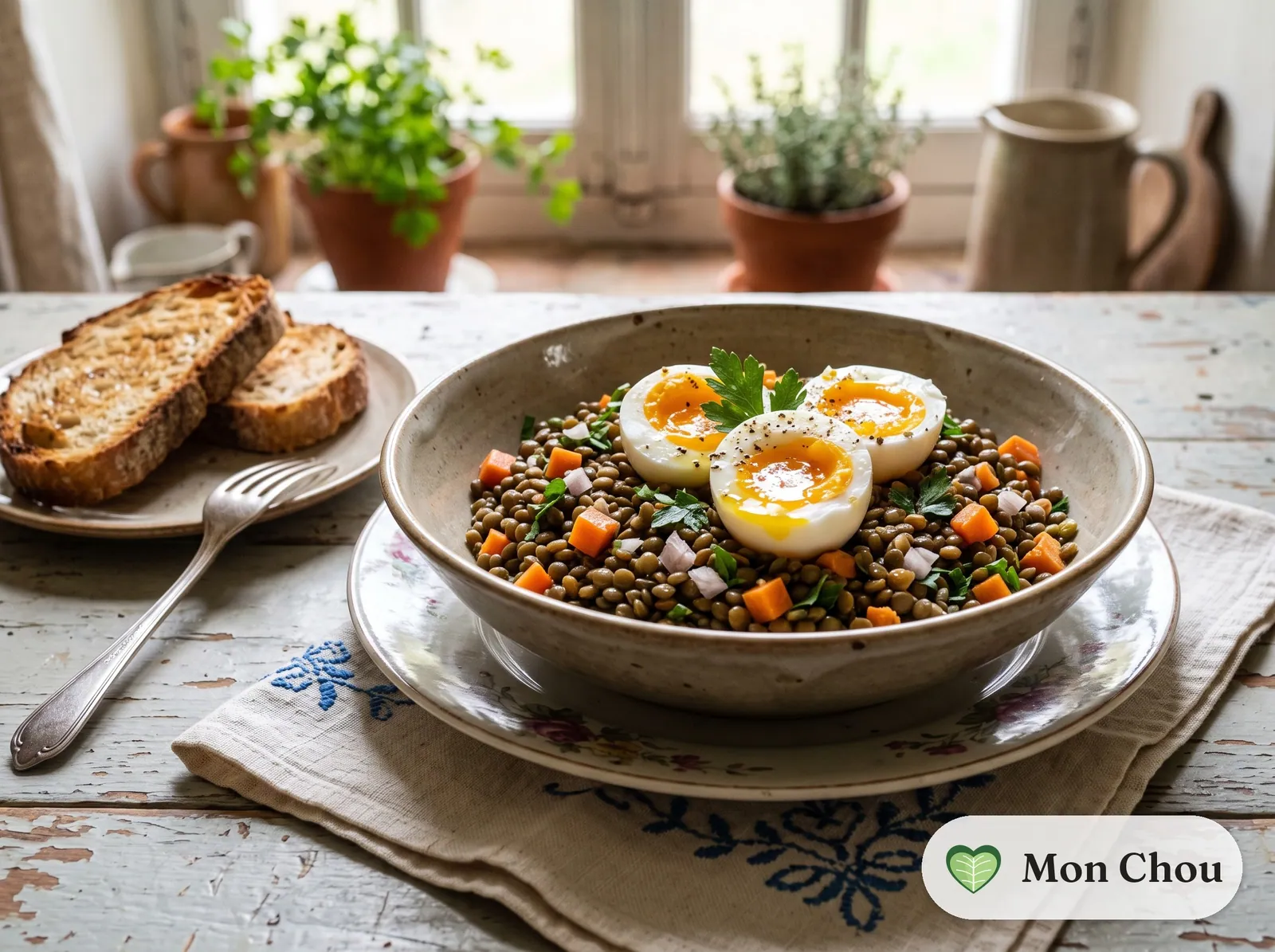 Salade de lentilles vertes du Puy et œufs mollets