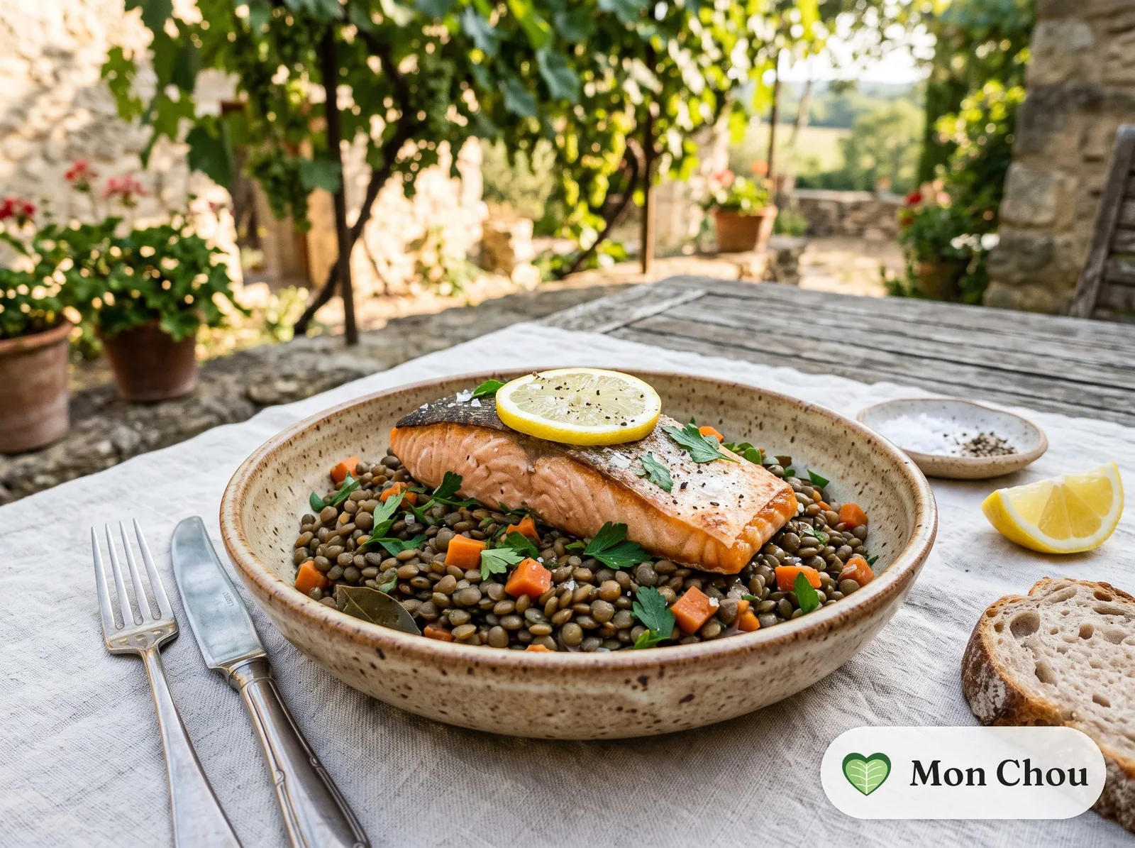 Pavé de saumon et lentilles vertes du Puy