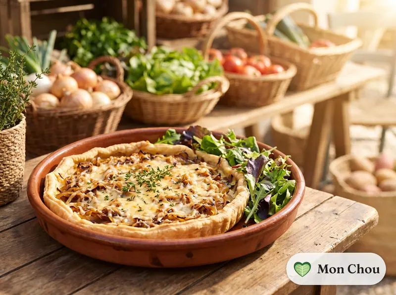 Tarte aux oignons doux des Cévennes et salade