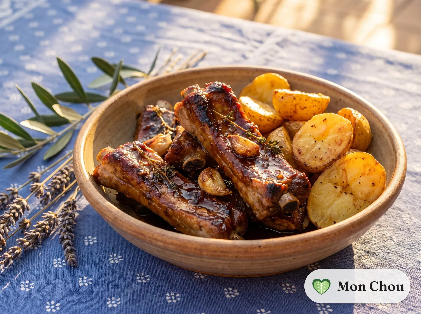 Travers de porc au miel et pommes de terre