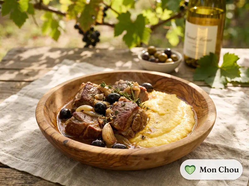 Sauté d&rsquo;agneau aux olives et polenta