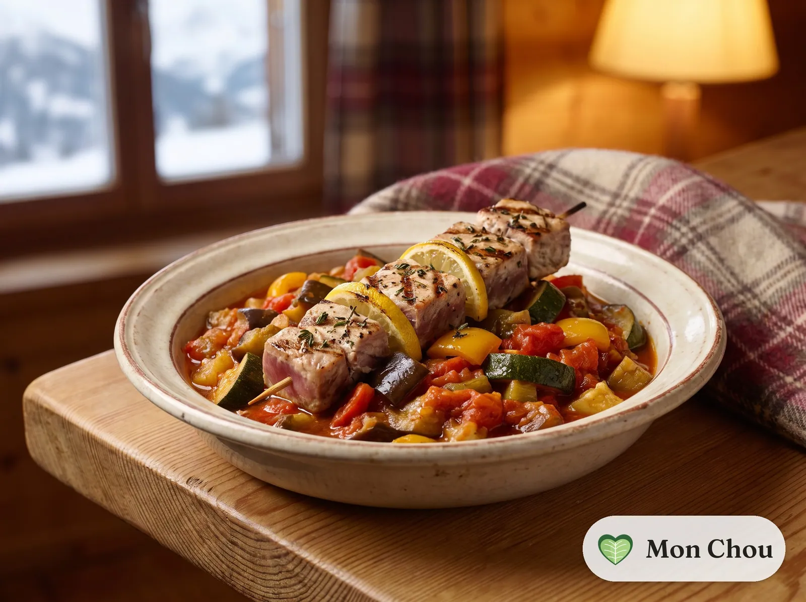 Brochettes de thon au thym et ratatouille