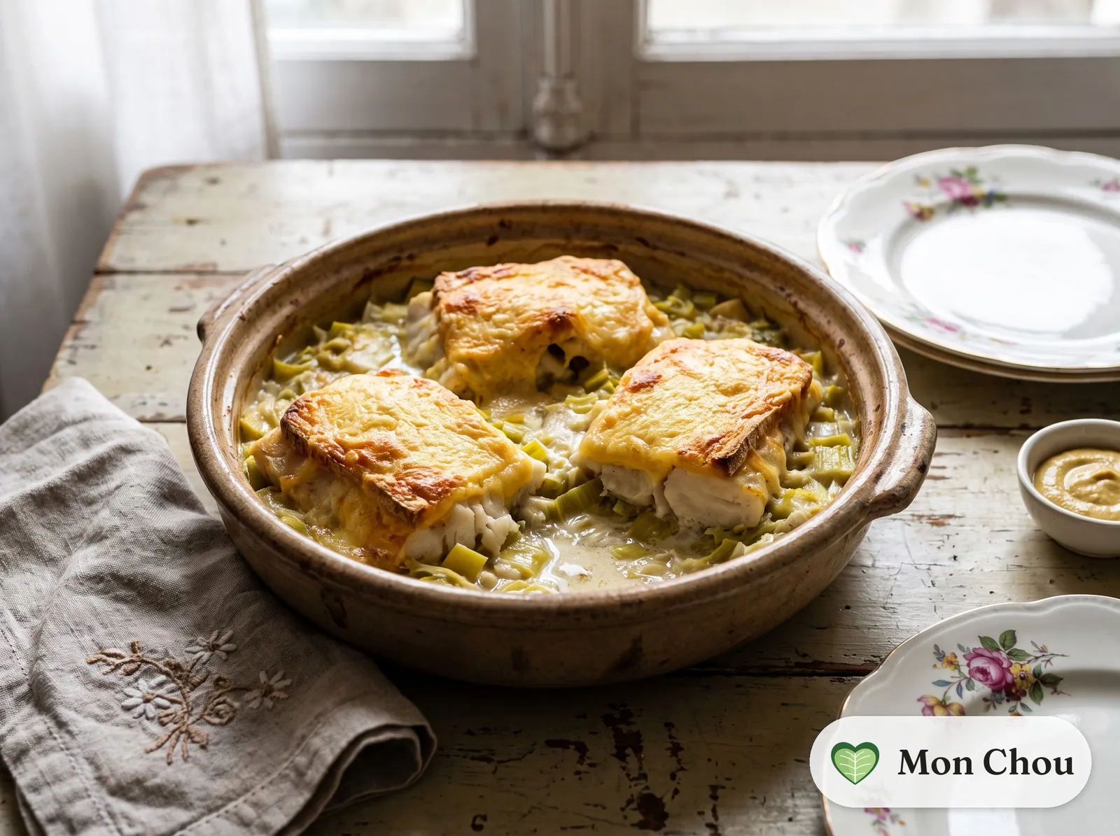 Cod with comté crust and leek fondue