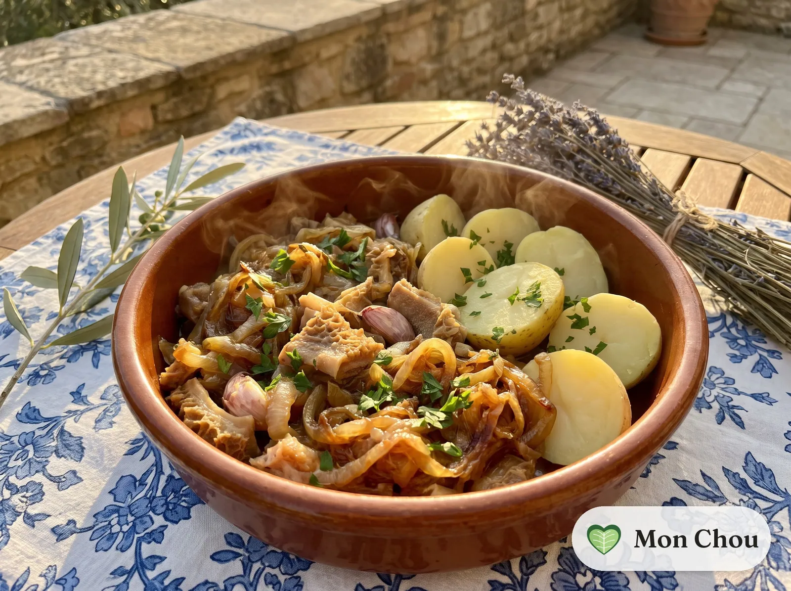 Gras-double à la lyonnaise et pommes vapeur