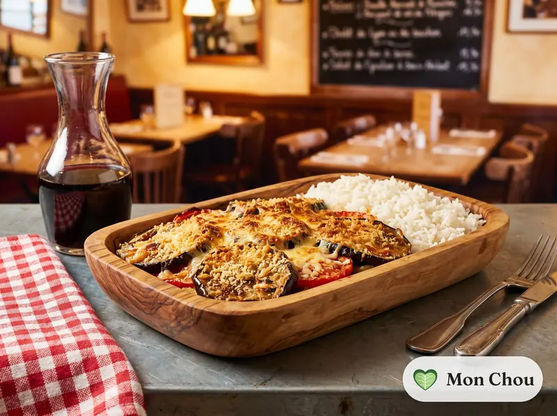 Gratin d&rsquo;aubergines à la provençale et riz
