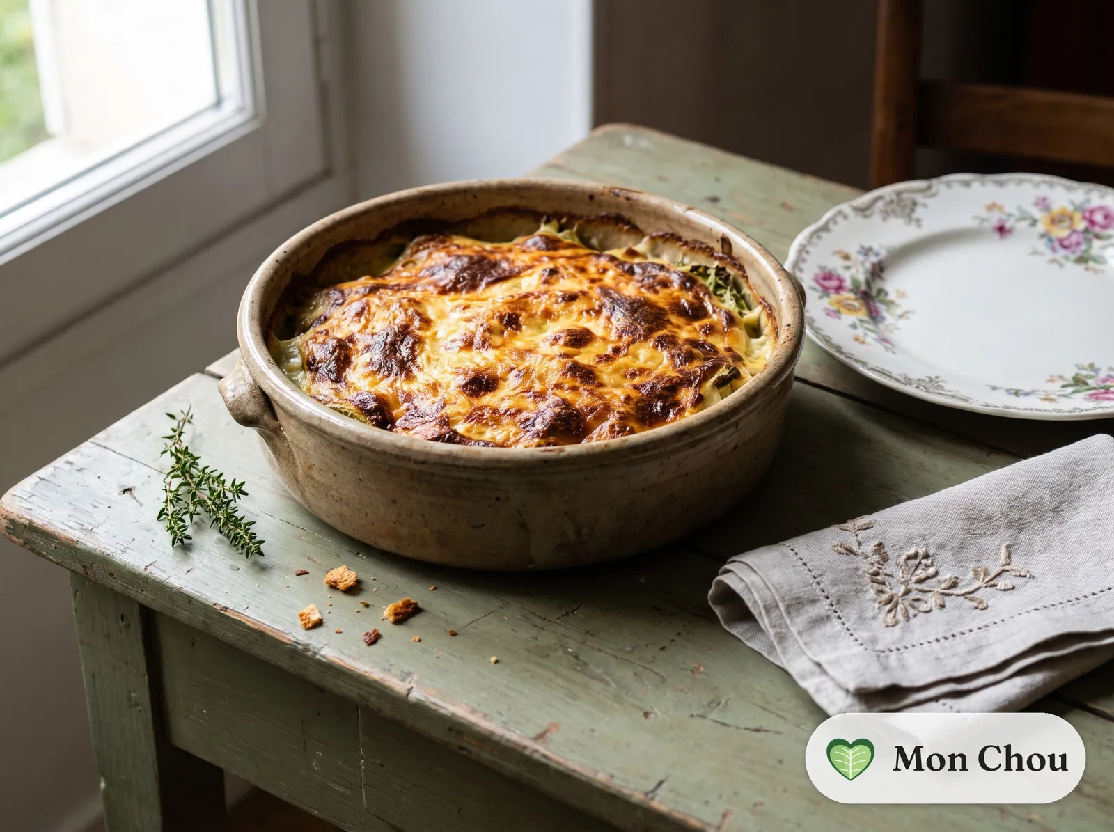 Green cabbage and cantal gratin