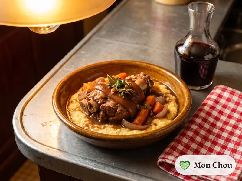 Jambonneau au vin de Savoie et polenta