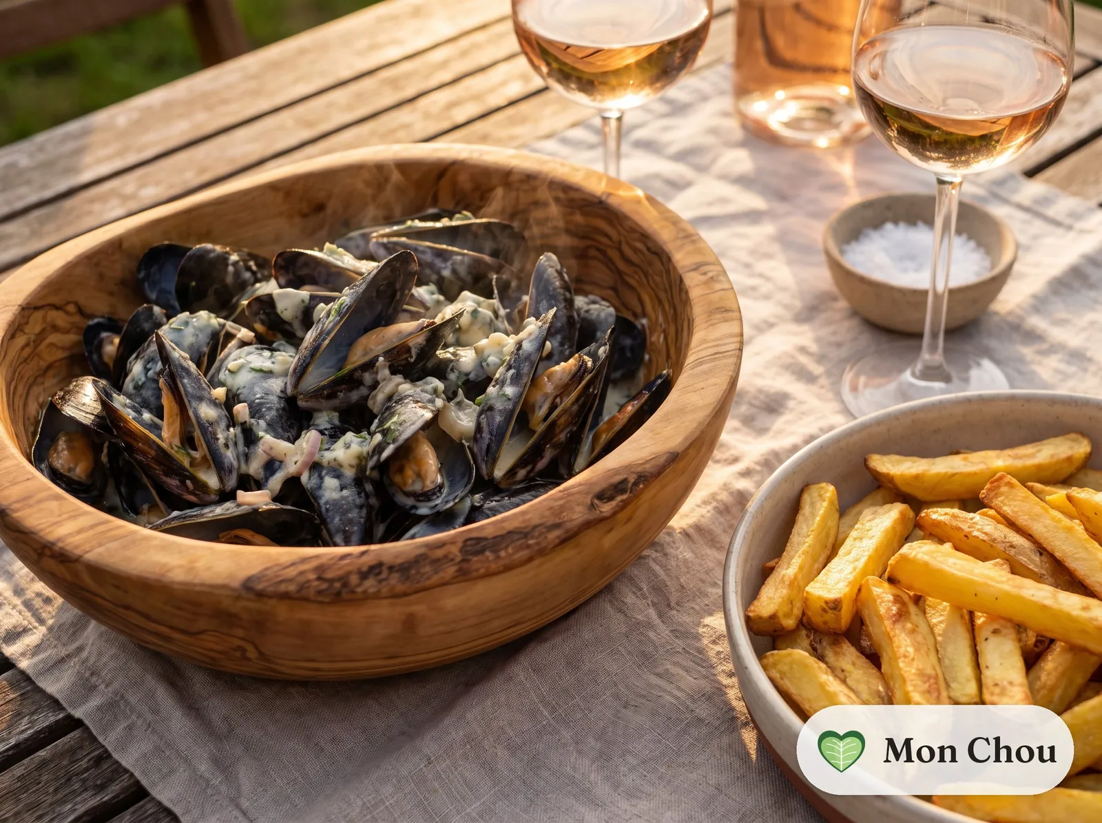 Moules au roquefort et frites au four