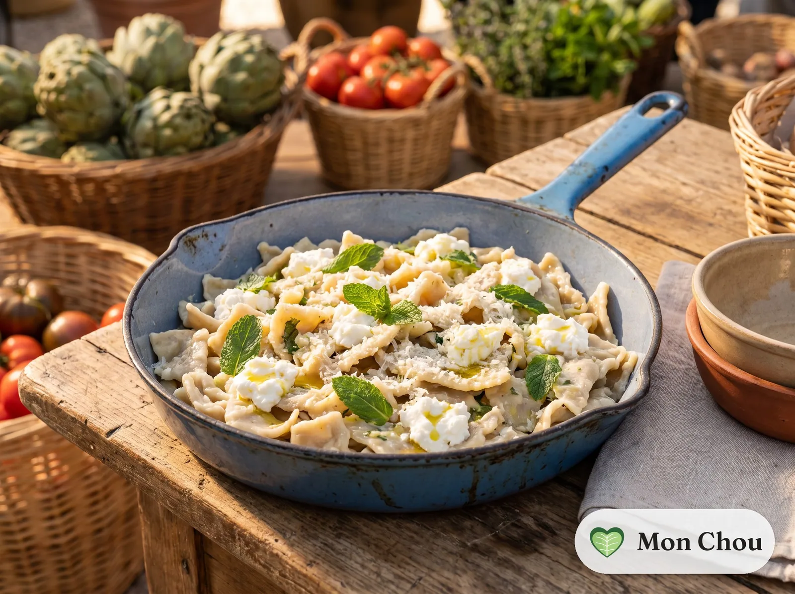 Pasta with brocciu and mint