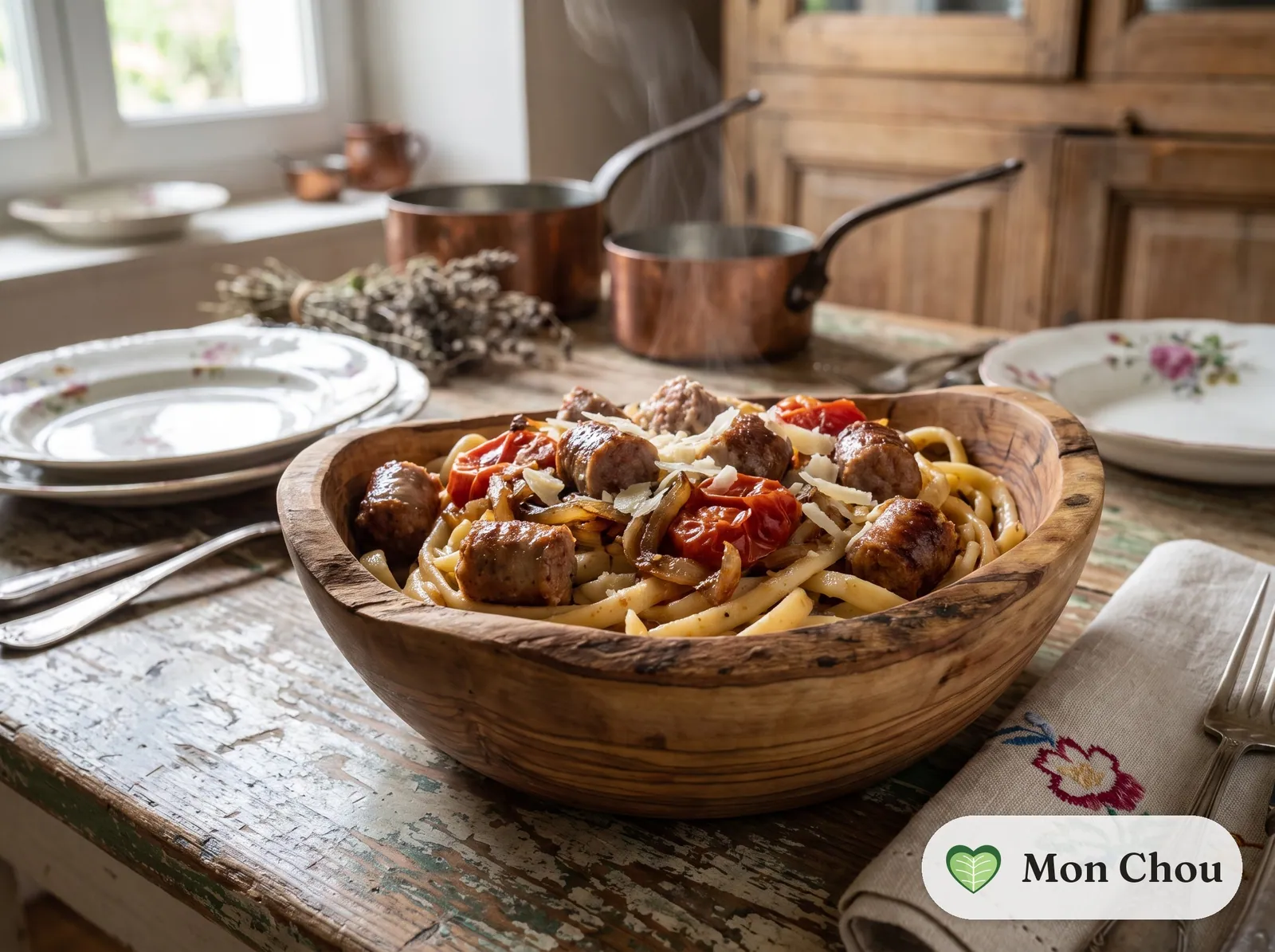 Nudeln mit Toulouse Wurst und Tomatensauce