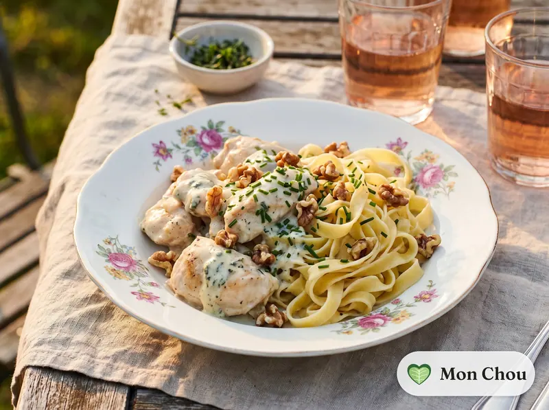 Poulet au roquefort et tagliatelles