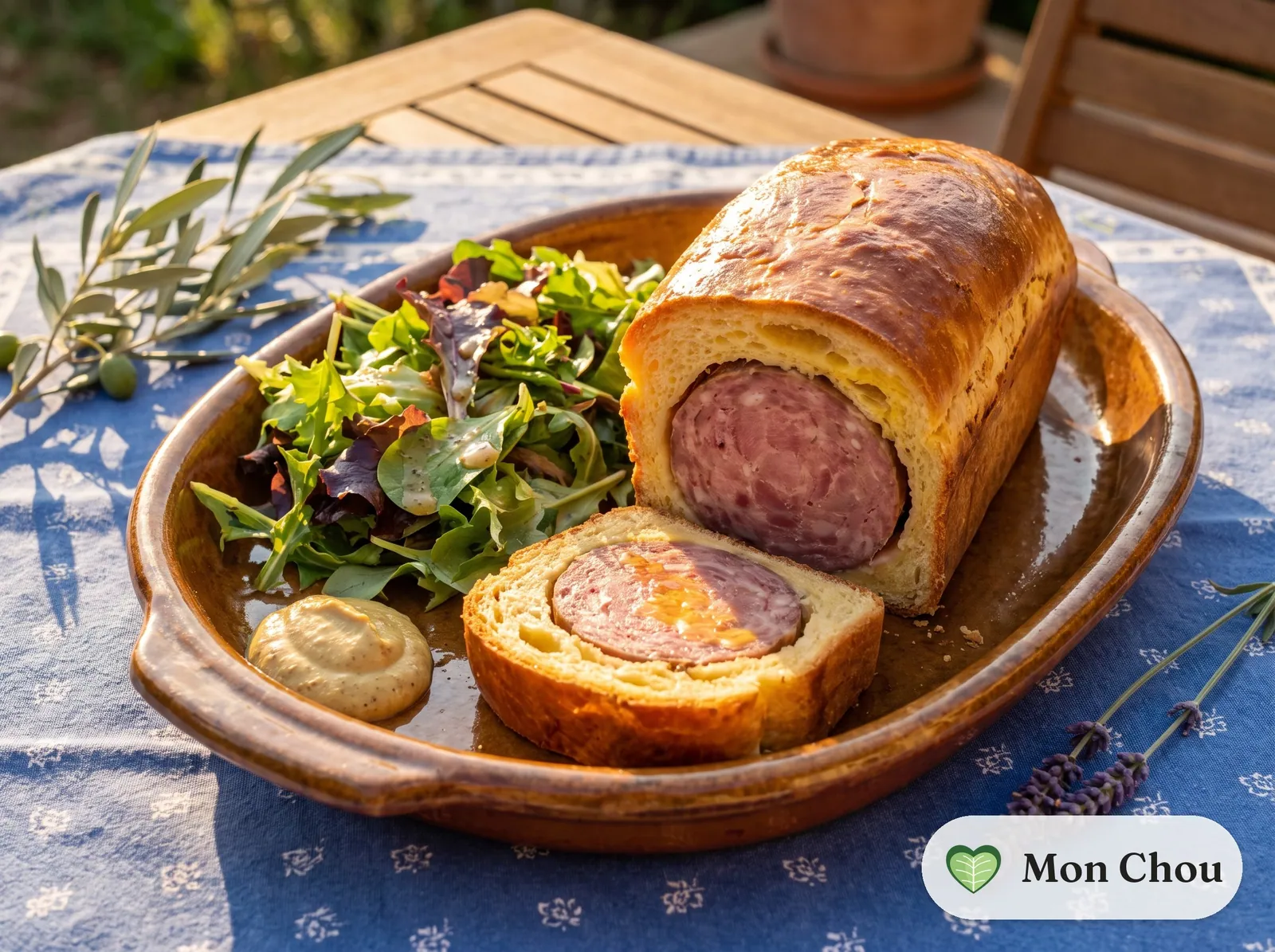 Saucisson brioché et salade verte
