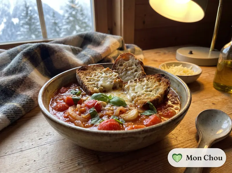 Soupe de tomates à la provençale et croûtons